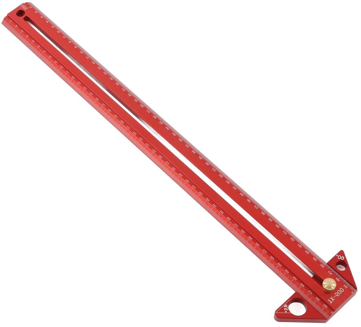 Markeerliniaal - T-liniaal - Houtbewerking - Verstelbare hoeken - 50 cm - Rood