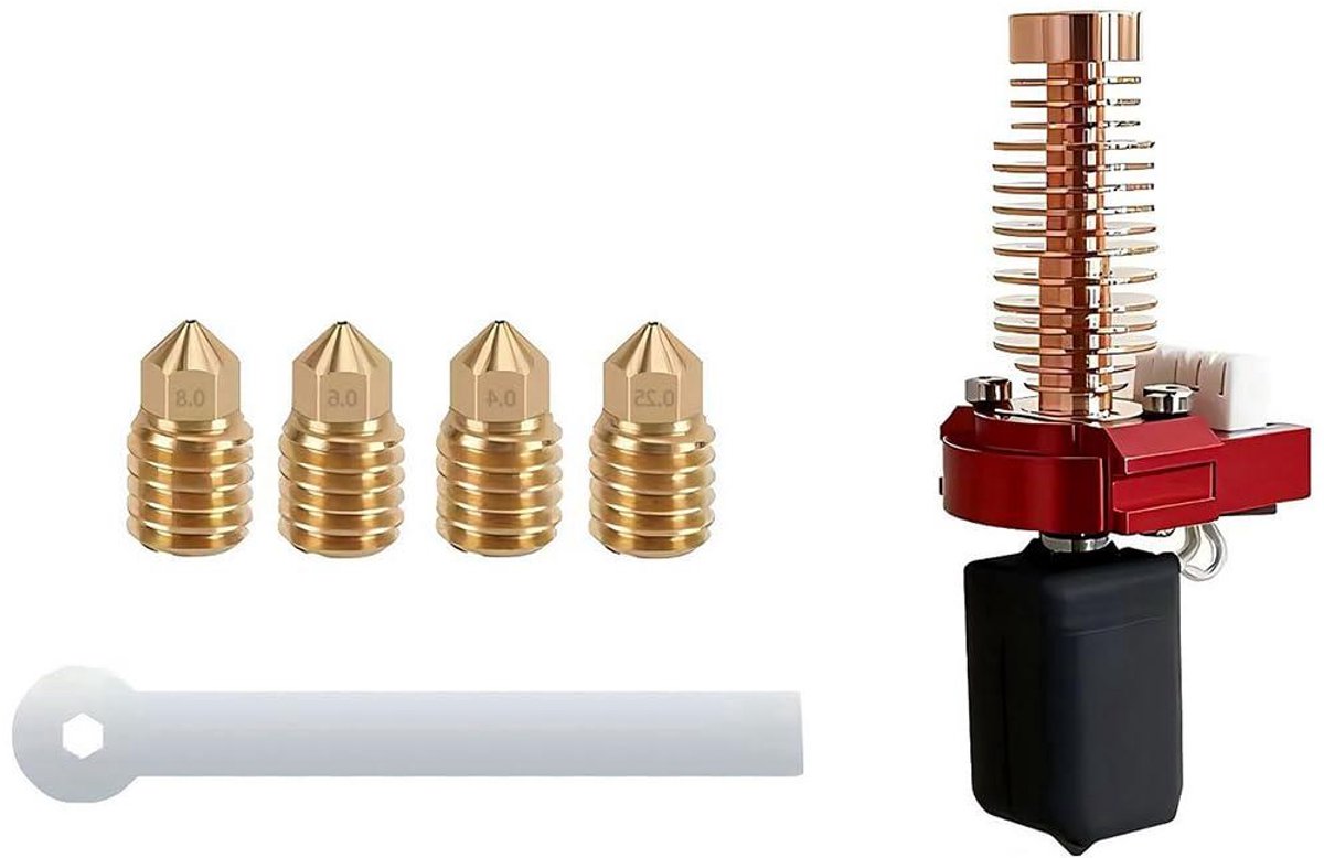 3D Printer Hotend - Upgrade Kit - Verbeterde Prints - Snel Opwarmen - 4 Mondstukken - Zilver