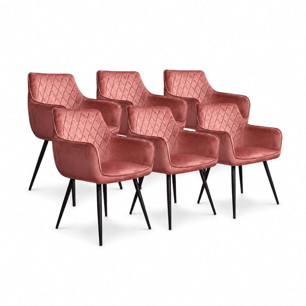 DS4U - - Ravi eetkamerstoel - Set van 6 - Zalm-roze - Velvet - Met armleuning