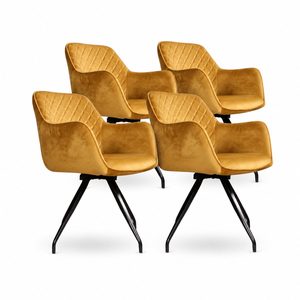 DS4U® - Romy eetkamerstoel - Set van 4 - Goud - Met armleuning - Velvet - 360 draaibaar