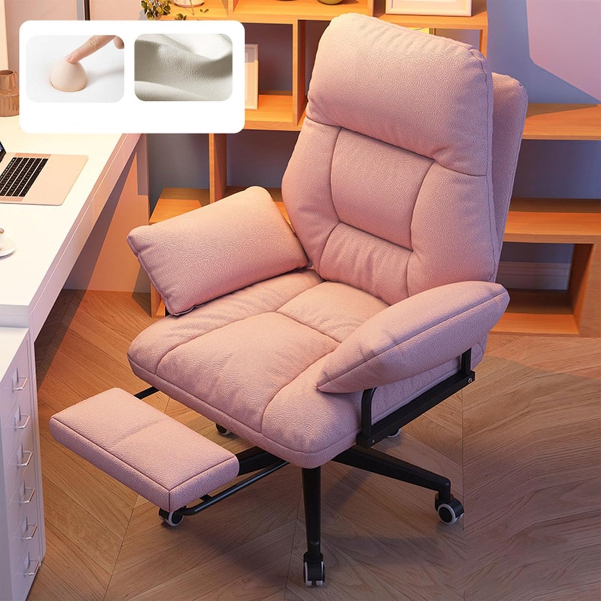Ergonomische bureaustoel met voetsteun & hoge rugleuning – 180 kg draagvermogen, verstelbare directiestoel / gaming stoel / computerstoel, 360° draaibaar PU leer – Mobili Bella