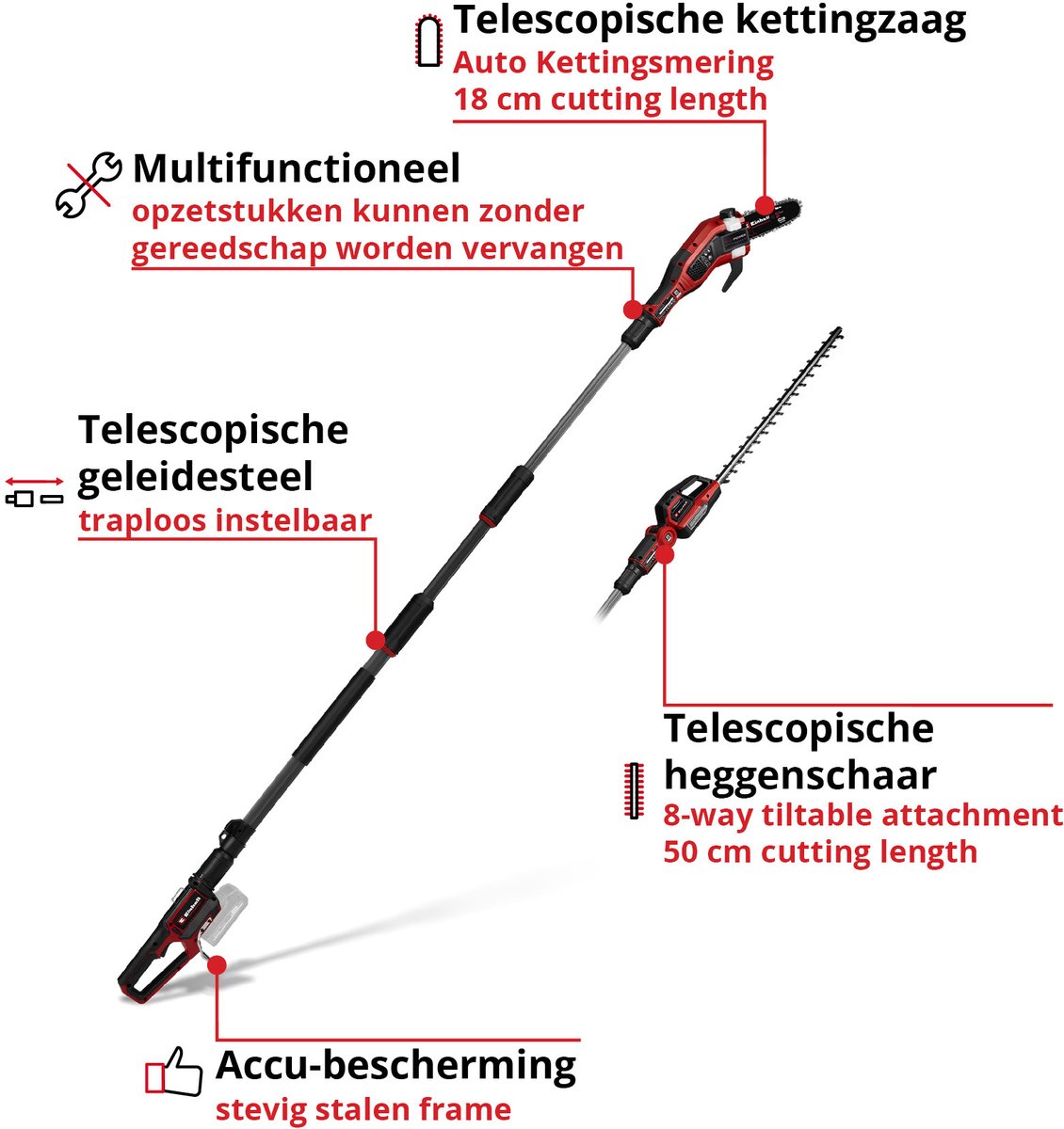 Einhell Professional Accu Tuin-Multitool GP-HC 18/5020 Li T Solo - Power X-Change - 18 V/Li-ion - Zwaardlengte kettingzaag: 200 mm - Bladlengte heggenschaar: 500 mm - Tandafstand: 25 mm - Excl. accu en lader thumbnail 2