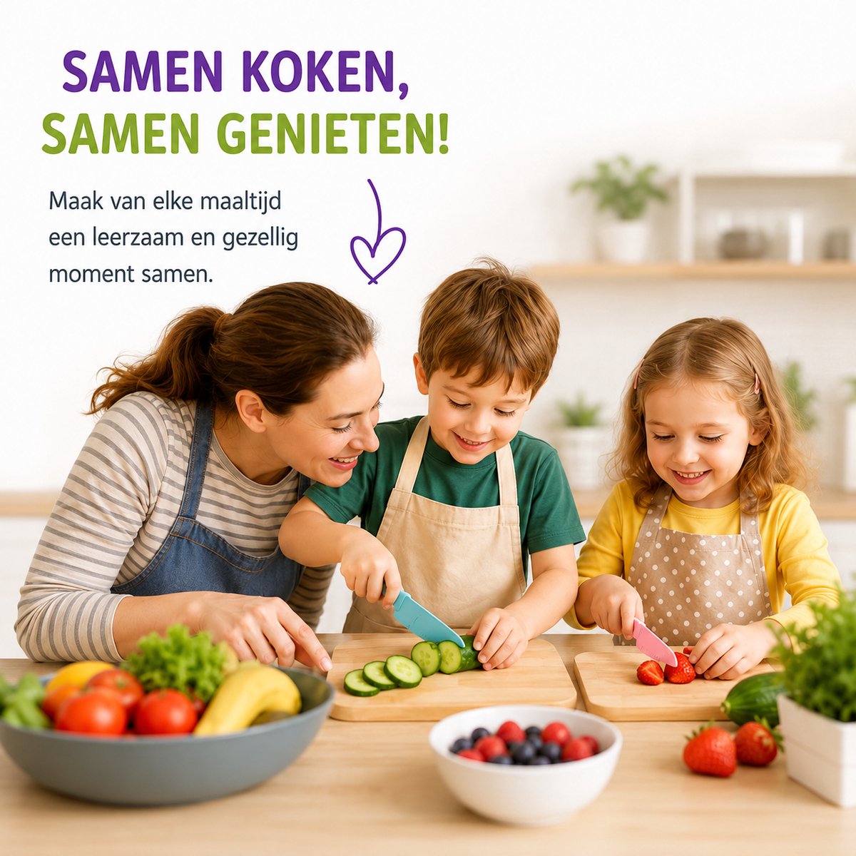 Joybelli® Kinderkeuken Set 14-delig | Kindermessen | Snijplank | Dunschiller | Uitsteekvormpjes | Veilig Kookgerei voor Kinderen — afbeelding 8