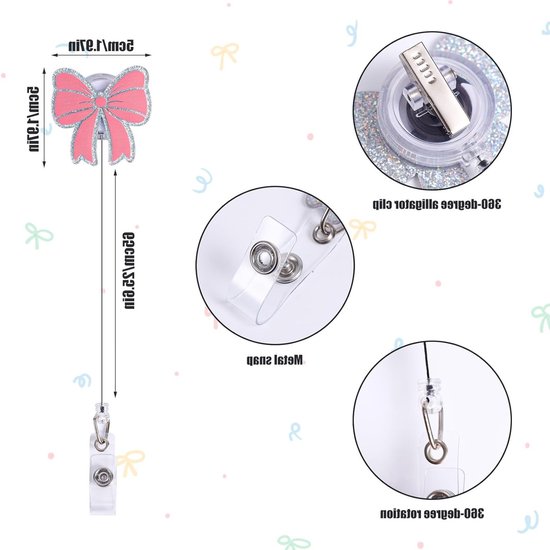 Schattige Badge Reel met Roze Strik, Retractable ID Houder met Alligator Clip voor Verpleegkundigen, Medisch Personeel en Studenten Accessoires — afbeelding 5