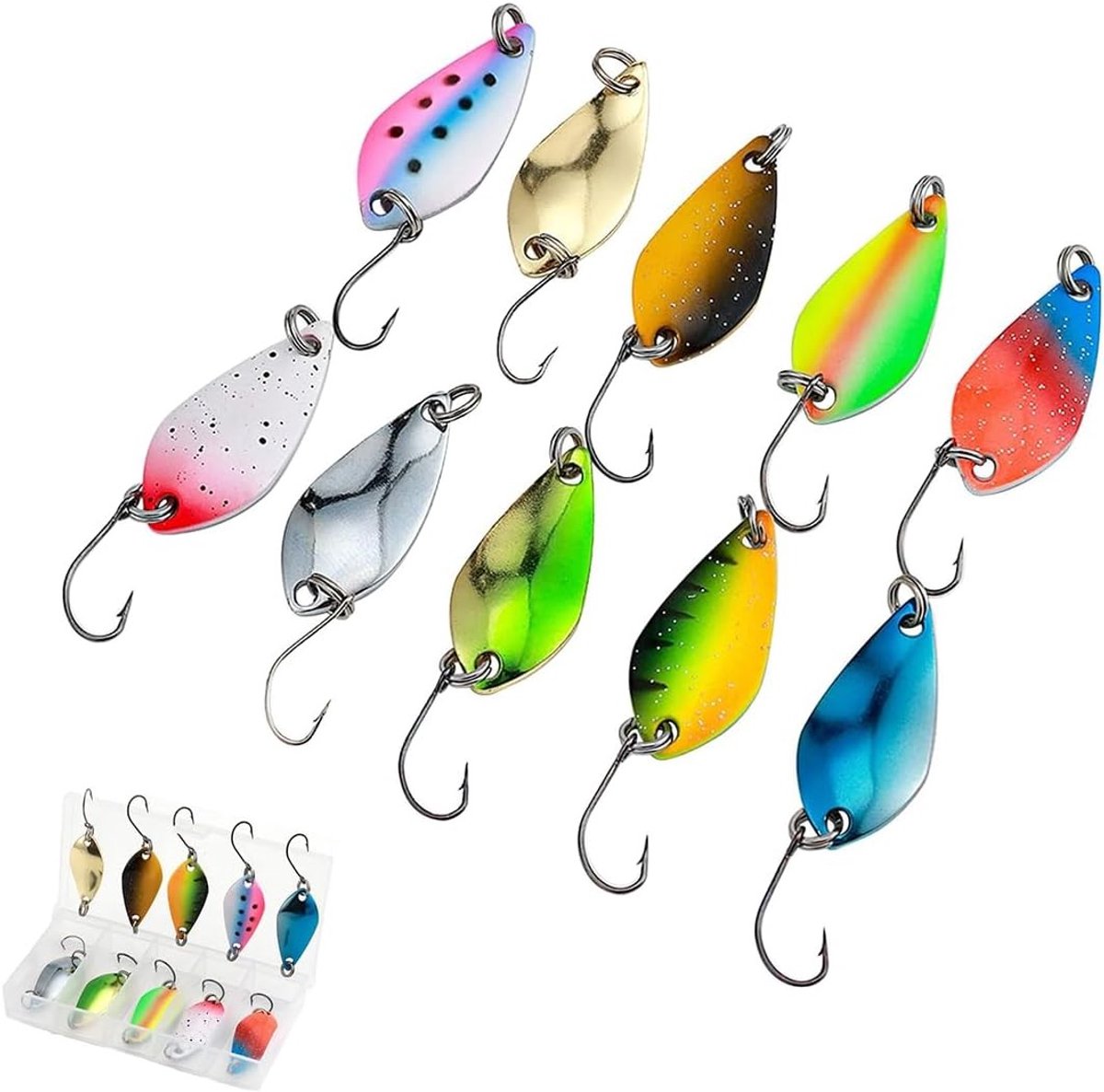 Set van 10 Lepels voor Forelvissen, 2.5g, 3.5g, 5g, Ideaal voor Vissers, Metalen Vissen Lepels, Accessoires voor Sportvissen