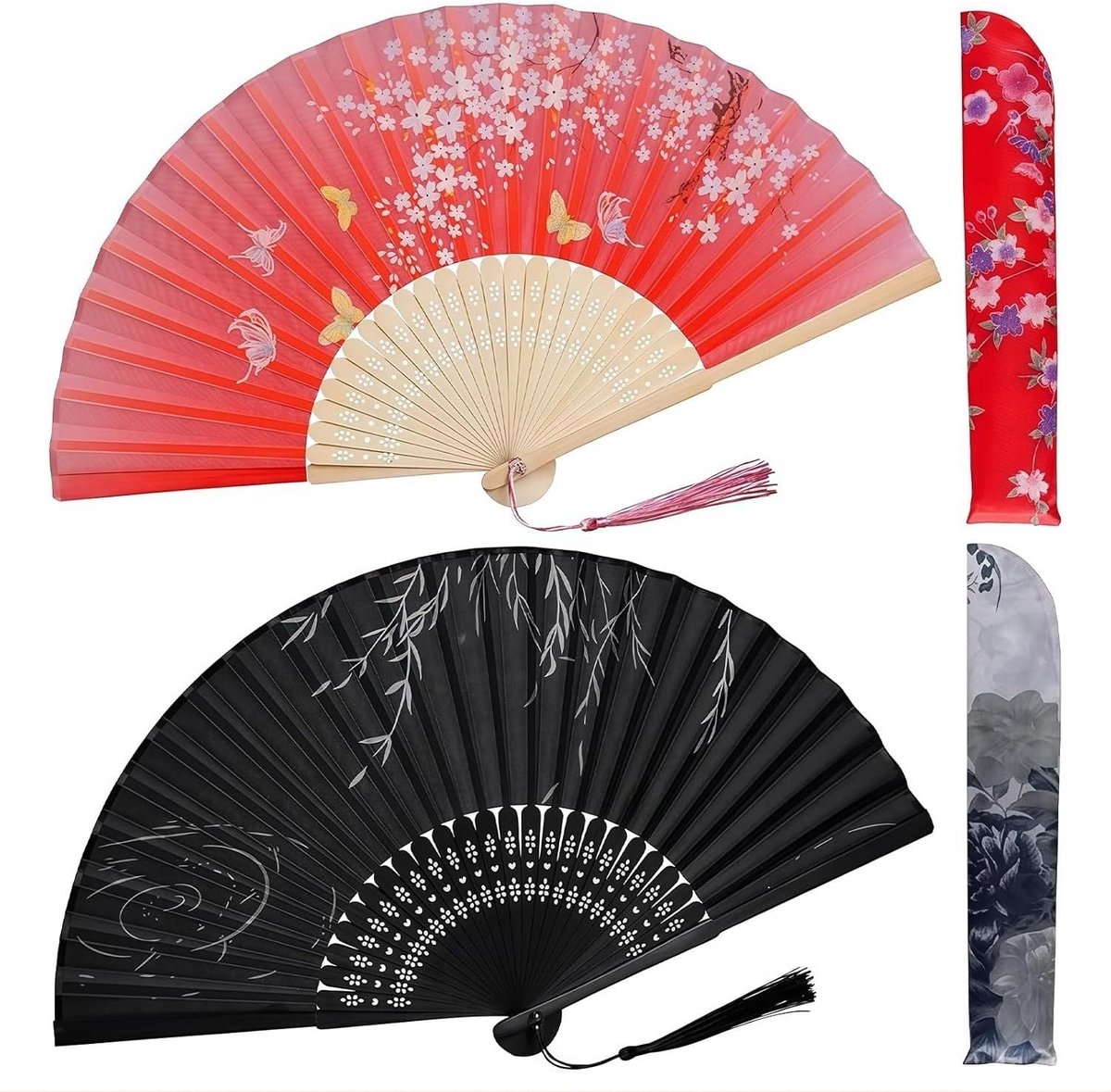 Handwaaier - Spaanse Handwaaier - Verkoeling Waaiers voor Zomerse Themperatuur - Waaier Festival - Chinese Waaier - Festival Waaier - Verkoelend - Handventilator - Tegen Opvliegers - 2 Stuks met kwast en stoffen hoes - Zwart en Rood - van Imperatoris