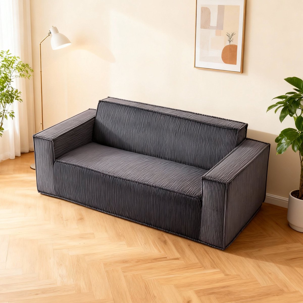 MODENUIT Sofa 2-Zits - Diepe Zitting Zonder Montage - Voor Woonkamer, Appartement En Kantoor - Corduroy Grijs