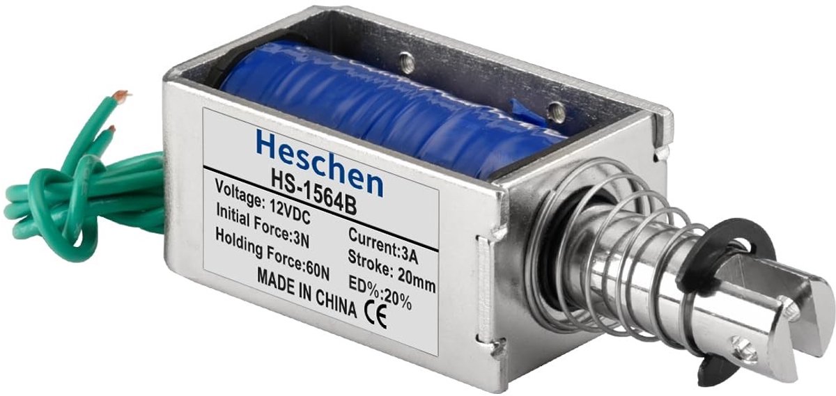 Allecto - Solenoid elektromagneet - HS-1564B - Krachtige lineaire beweging - Duwtrektype - 20mm slag - Geschikt voor diverse toepassingen
