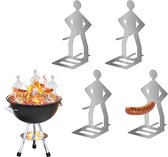 Grappige BBQ Worstjeshouder Set - 4 stuks - RVS Worstjeshouder Mannetje - Uniek Barbecue Gadget & Cadeau - Voor camping outdoor picknick tuin keuken - Herbruikbaar & Hittebestendig - Cadeau-tip