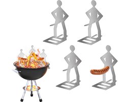 Grappige BBQ Worstjeshouder Set - 4 stuks - RVS Worstjeshouder Mannetje - Uniek Barbecue Gadget & Cadeau - Voor camping outdoor picknick tuin keuken - Herbruikbaar & Hittebestendig - Cadeau-tip