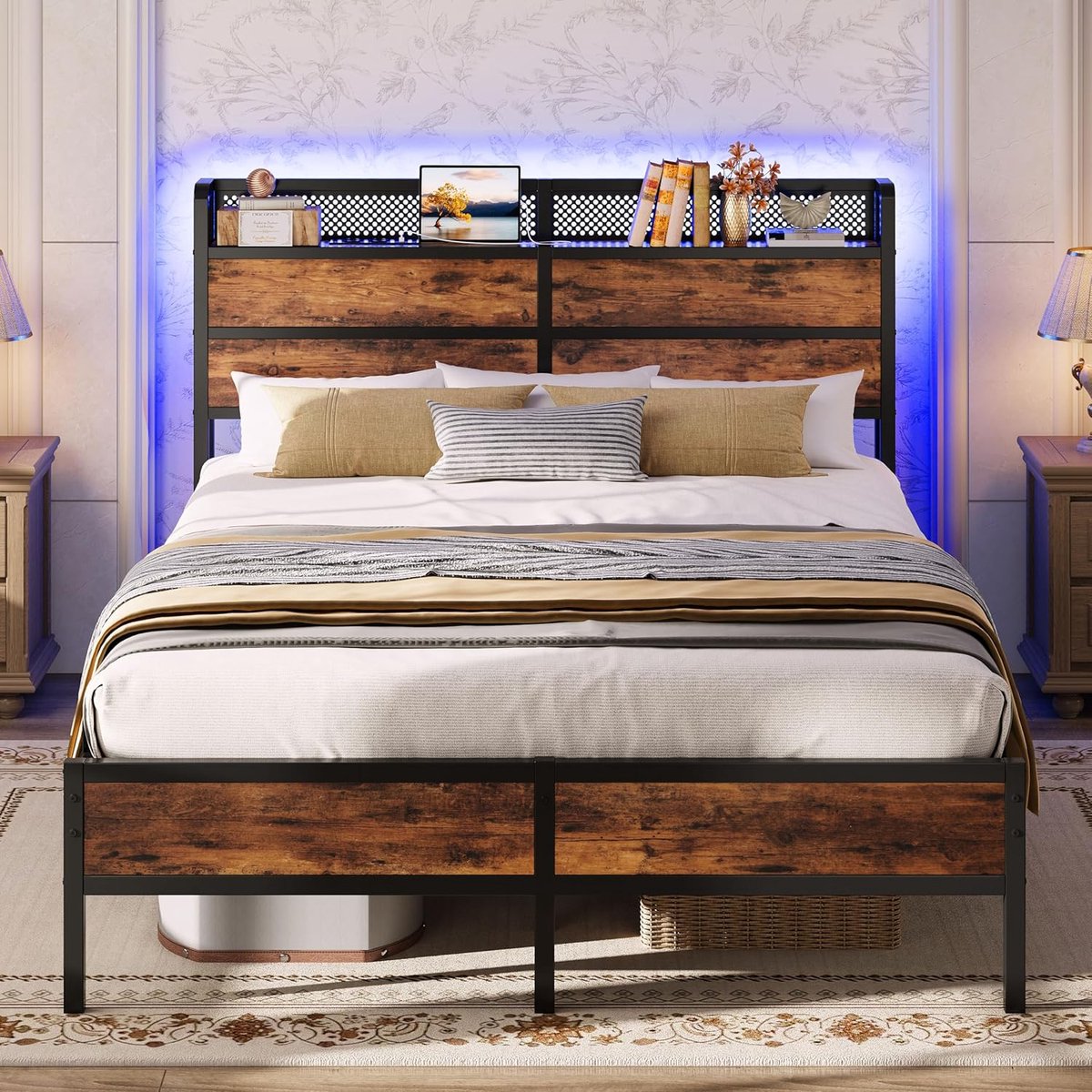 Industriële LED Tweepersoonsbed 140x200 cm - 140x200 cm - Arqam