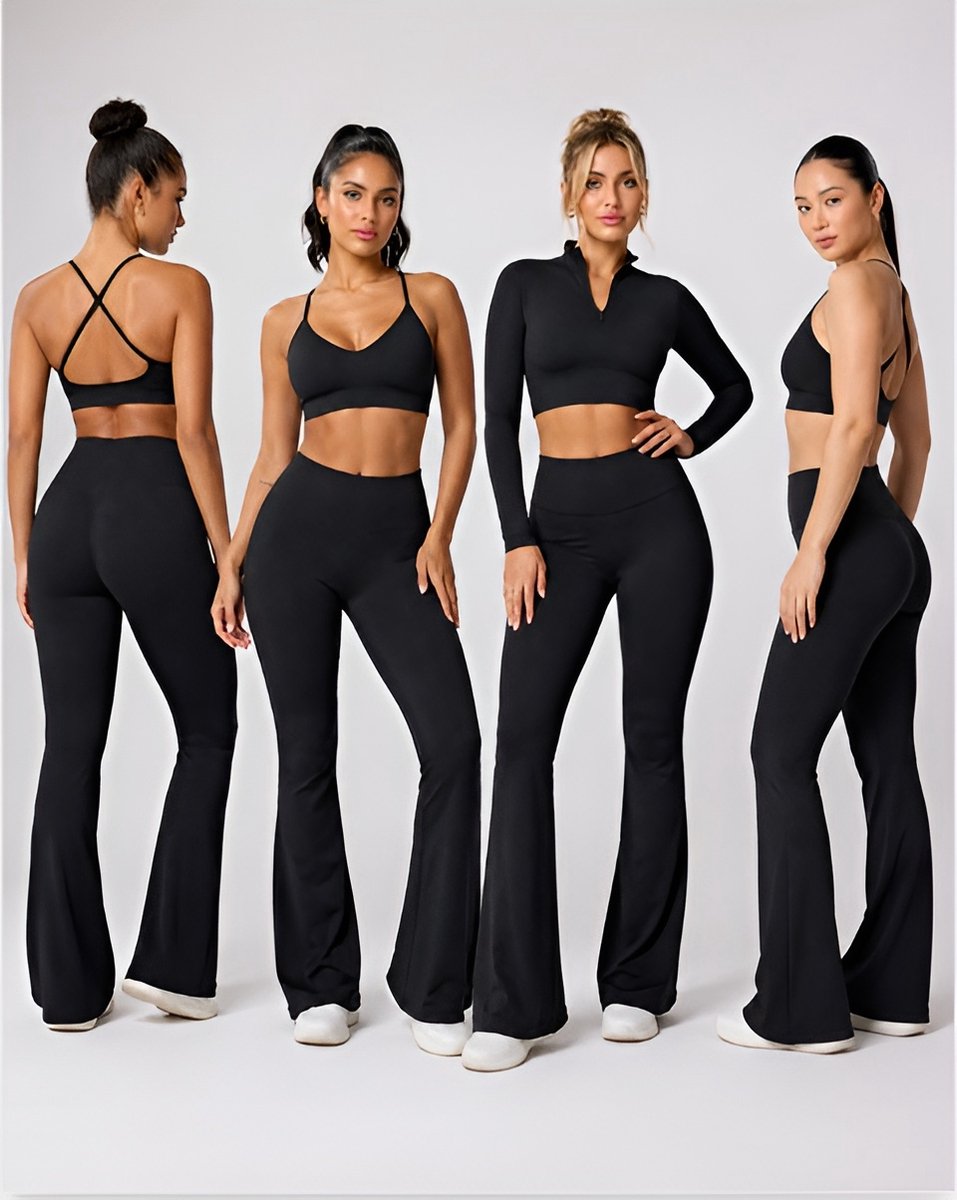 DV - Zwart - M - Flared Legging - Anti-cellulite – High Waist - Butt Lifting effect - Naadloos - Stimuleert de bloedcirculatie - June Spring