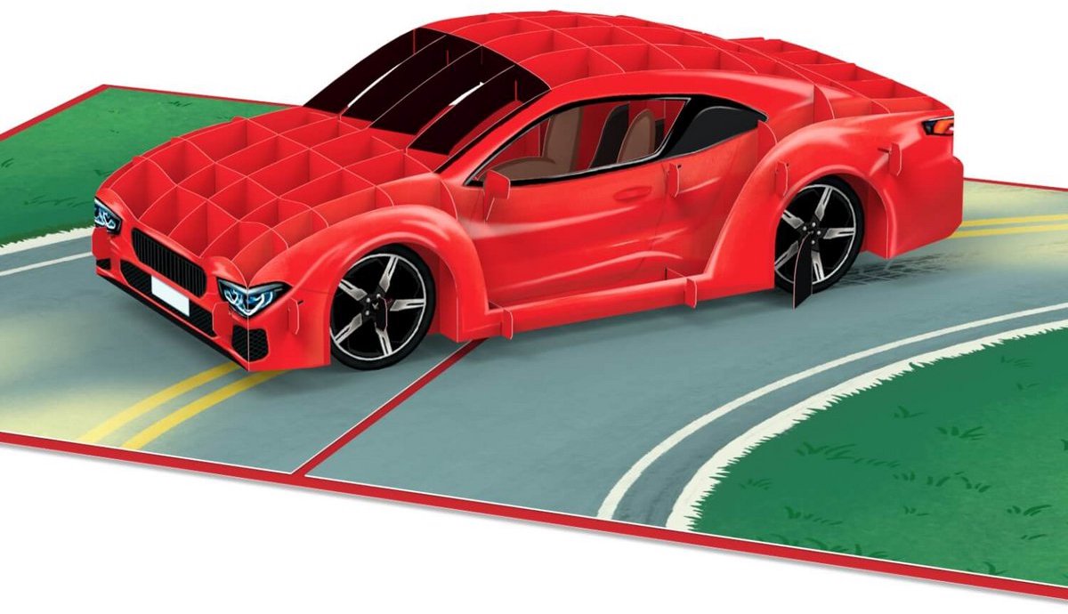 Papercrush 3d Pop-upkaart voor sportwagens/verjaardag/rijbewijs/rood