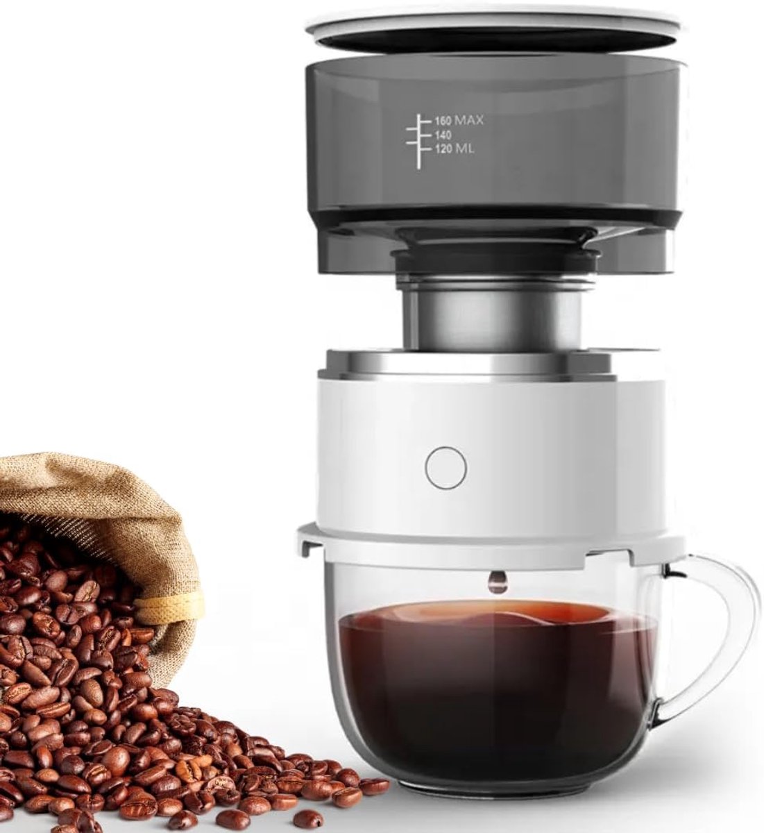 Draagbare Koffiezetter - Automatische Pour-Over Voor 1 Kop - Met Herbruikbaar RVS Filter - Compact Voor Thuis En Reizen
