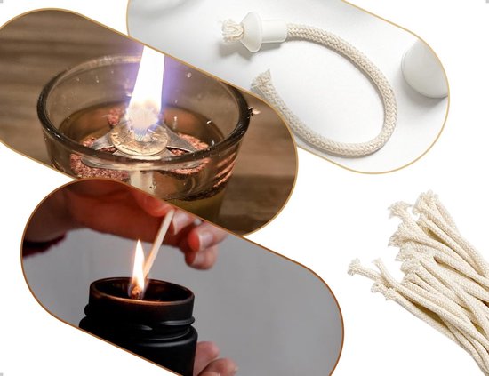 Olielamp Lonten Set van 100 - Katoen - 15cm x 6mm - Vervangende Wieken voor Olielampen & Petroleumlampen - Zuiver Katoen - Lange Brandduur - Camping & Noodverlichting Accessoires — afbeelding 2