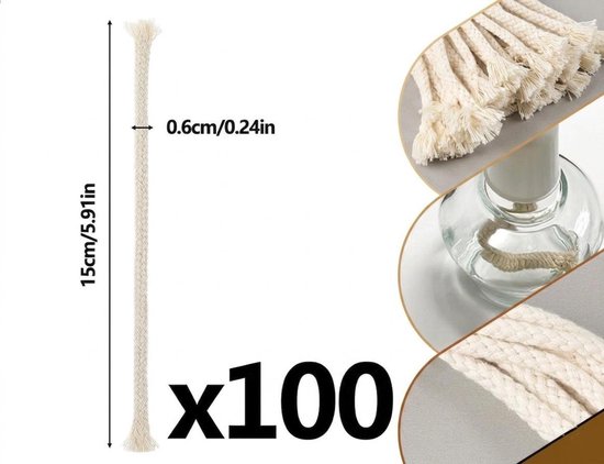 Olielamp Lonten Set van 100 - Katoen - 15cm x 6mm - Vervangende Wieken voor Olielampen & Petroleumlampen - Zuiver Katoen - Lange Brandduur - Camping & Noodverlichting Accessoires — afbeelding 5