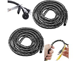 Set van 2 kabelhulzen – Spiraalwikkeling – Kabelbeschermer – Kabelbundelbuis – Snoerorganizer – Op maat te knippen – Voor het beschermen van oplaadkabels, draden, netsnoeren (3 cm x 2 m – Zwart)