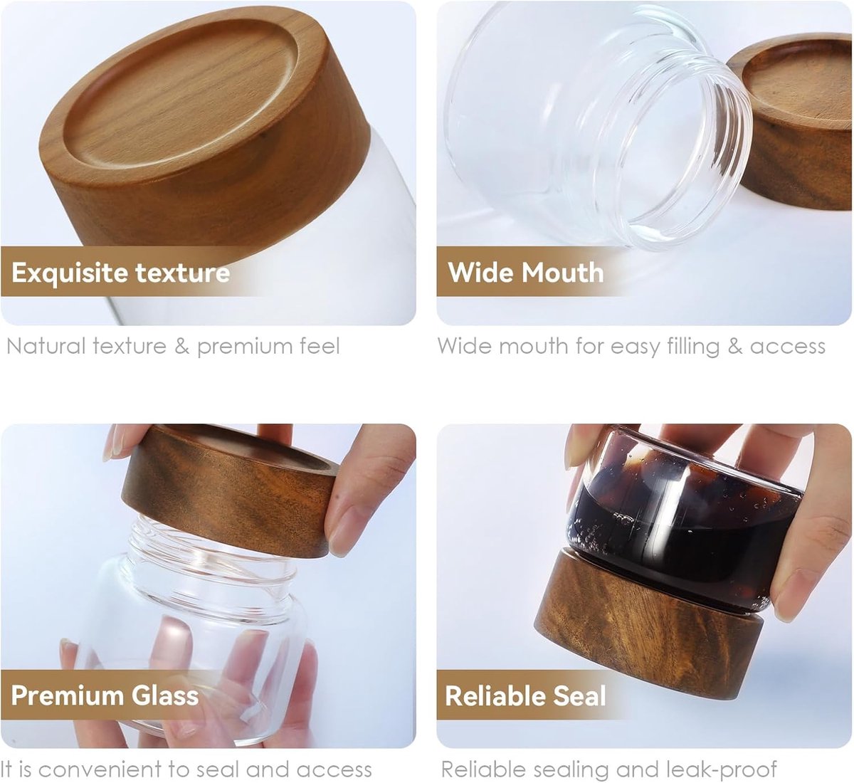 Set van 6 stapelbare, luchtdichte glazen potten van 118 ml (met acaciahouten deksel) – klein formaat, geschikt voor overnight oats, het bewaren van kruiden en specerijen, het bewaren van verse kruiden en als voorraadpotten — cadeau in Wonen & Interieur - foto 5