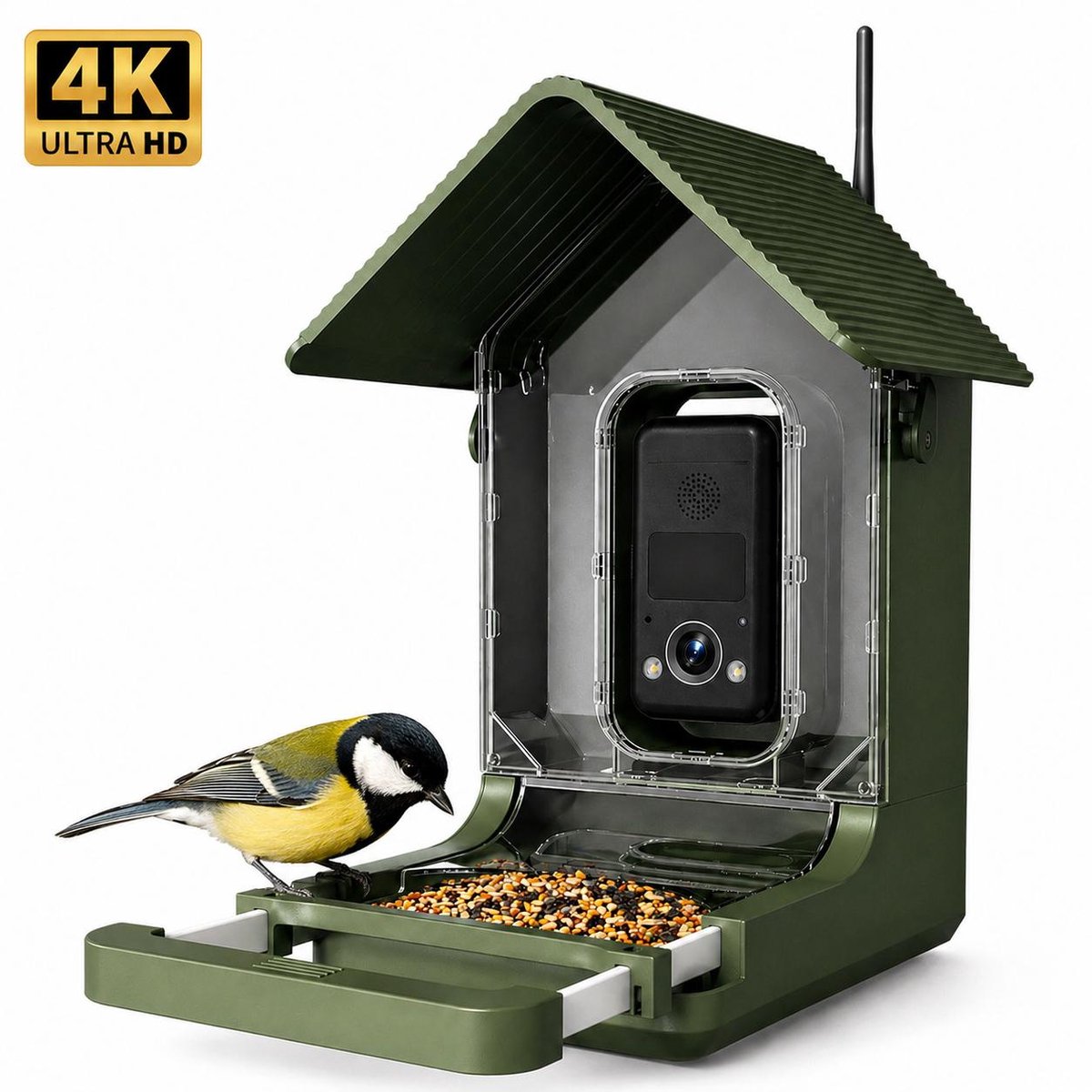 Slim Vogelhuisje met Camera 4K – WiFi Vogelvoederhuis met Nachtzicht & App – 10.000mAh Batterij – Weerbestendig