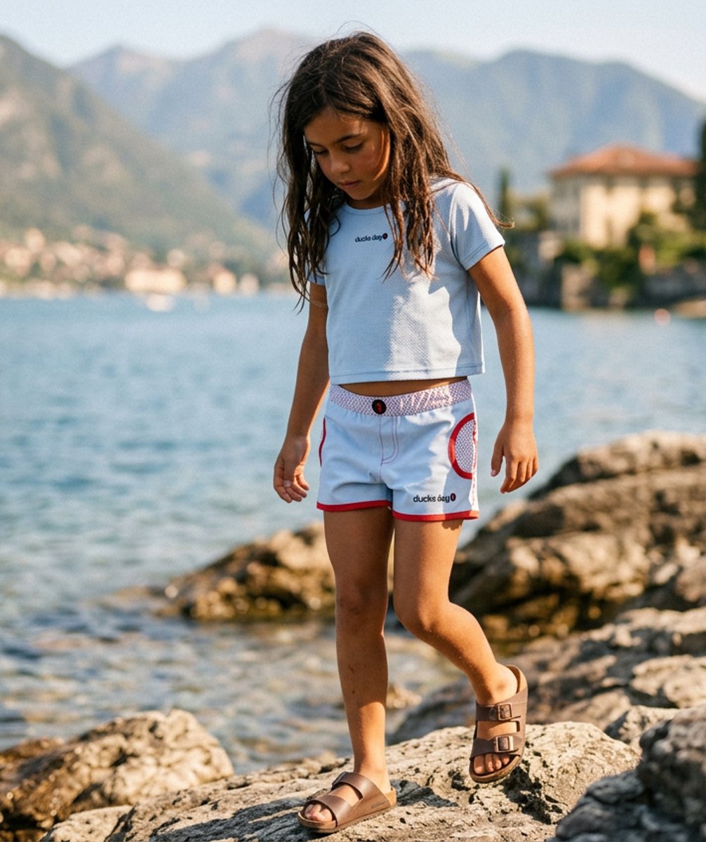 Ducksday - zwembroek - UV zwemshort - unisex - UPF 50+ - Dot - Blauw - quickdry - 128 - 8 jaar