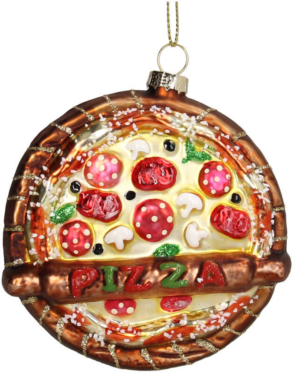 HD Collection Kerst Ornament Pizza Glas Rood 8,9 cm – Luxe Kersthanger Pizza Decoratie – Rode Kerstboom Ornament - Delicieux
