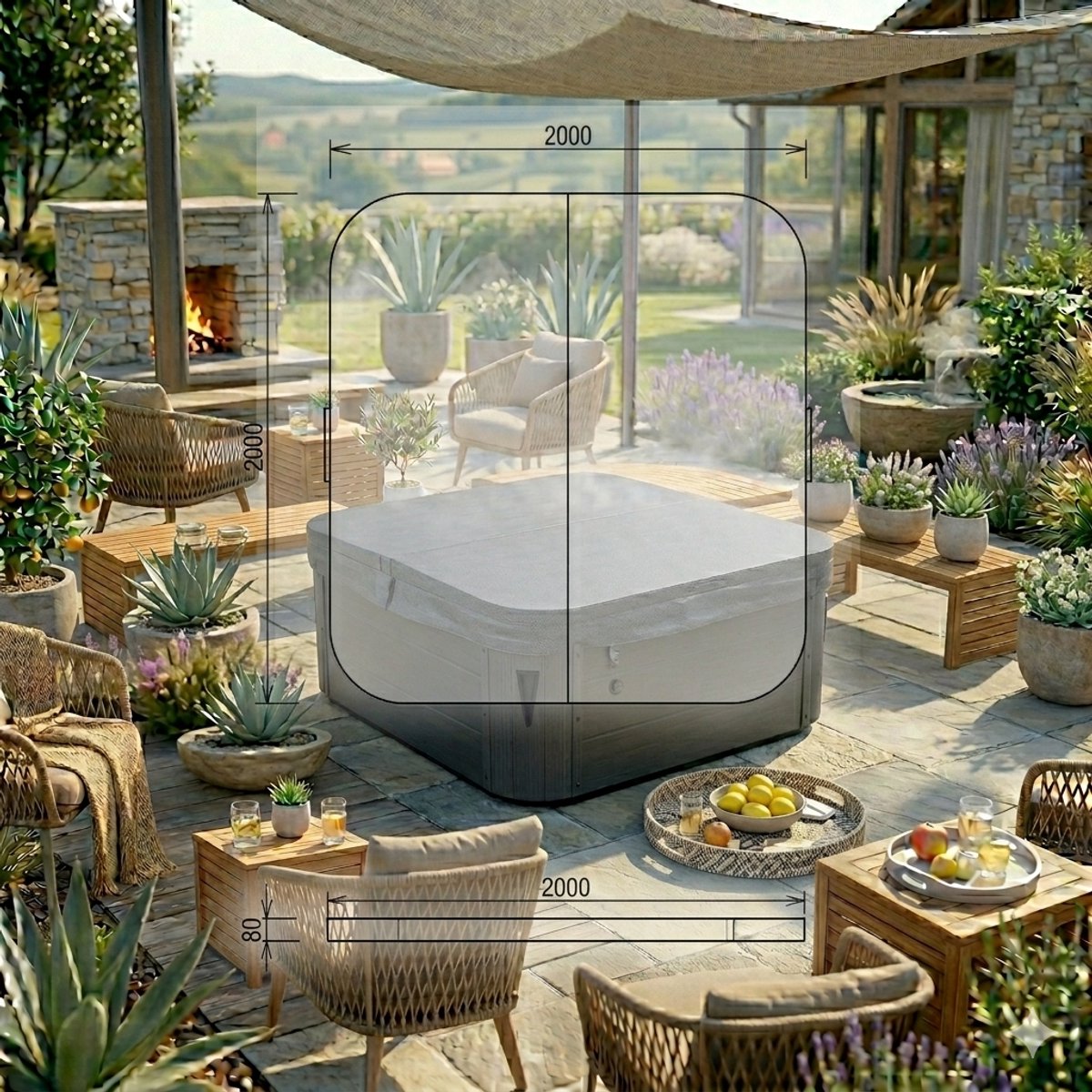 Whirlpool afdekking 200x200 cm – Isolerende thermodeksel 8-10 cm antraciet grijs, inklapbaar & afsluitbaar, weerbestendige spa cover met energiebesparende isolatie – Laura