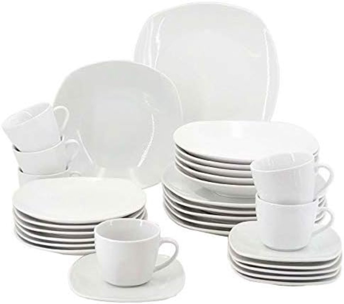 RUX® Serviesset 30 Delig - 6 Persoons - Compleet Servies - Wit - 25cm x 25cm x 4cm
