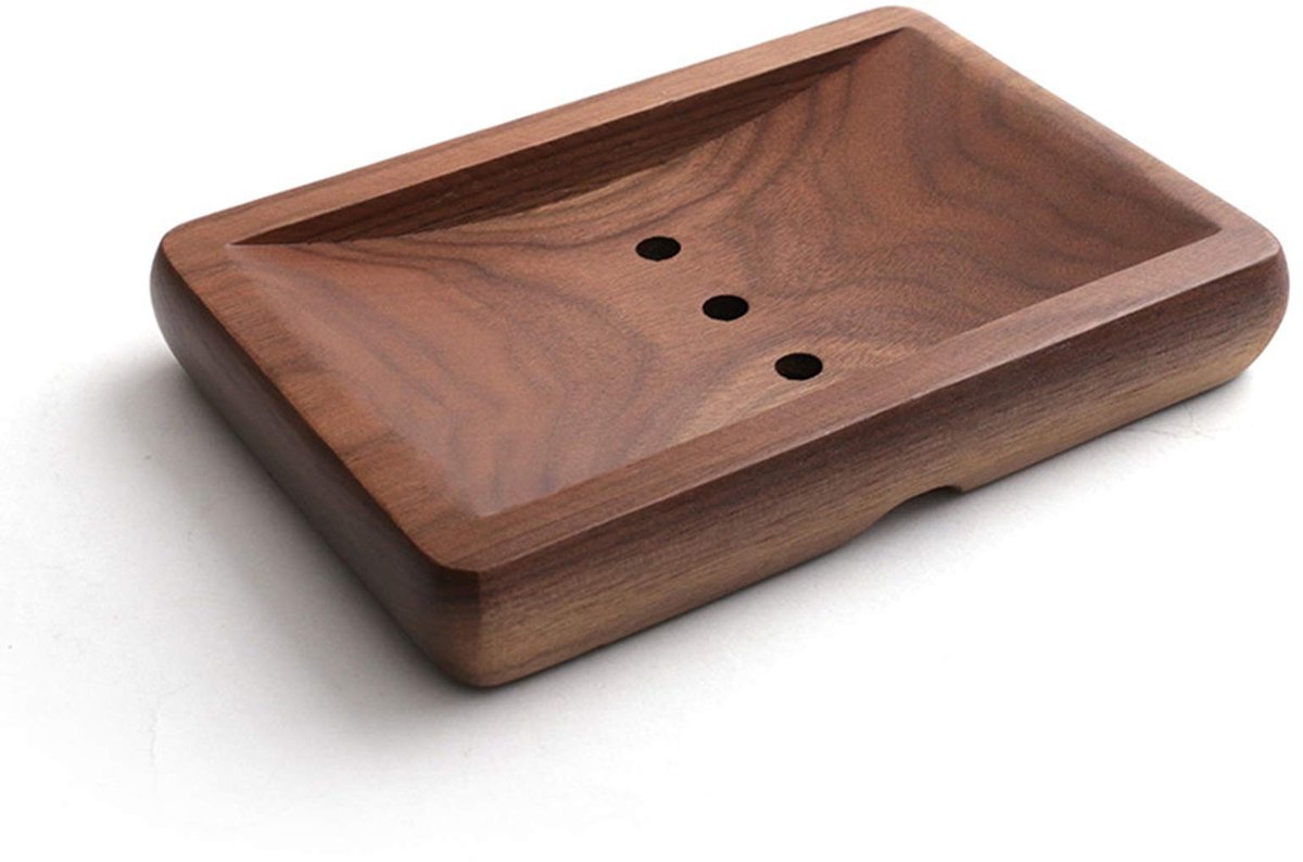 NTHProducts - Douchebak - Walnoot Houten Houder - Handgemaakt - Zwart - Keuken Spons Houder - Ideaal voor Thuis en Reis - Duurzaam Design
