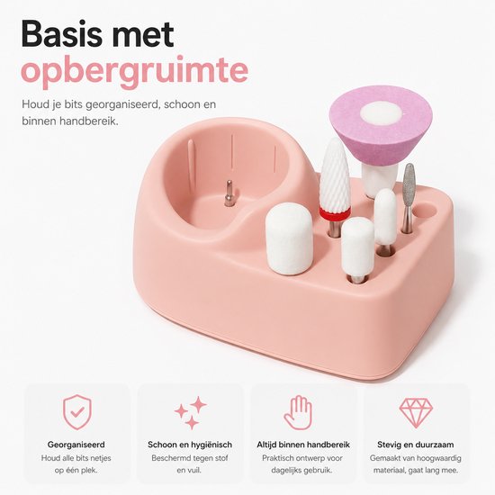 BOTC Elektrische Nagelvijl met Oplaadstation - Nagelfrees - Draadloos en Oplaadbaar - Nagelvijl - Manicure & Pedicure set - Roze
