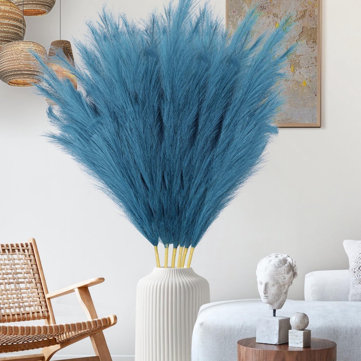 MTTProducts - Pampasgras - Decoratieve Drogen Bloemen - Onderhoudsvriendelijk - Blauw - Kunstplanten - Perfect voor Huiskamer - 110 cm