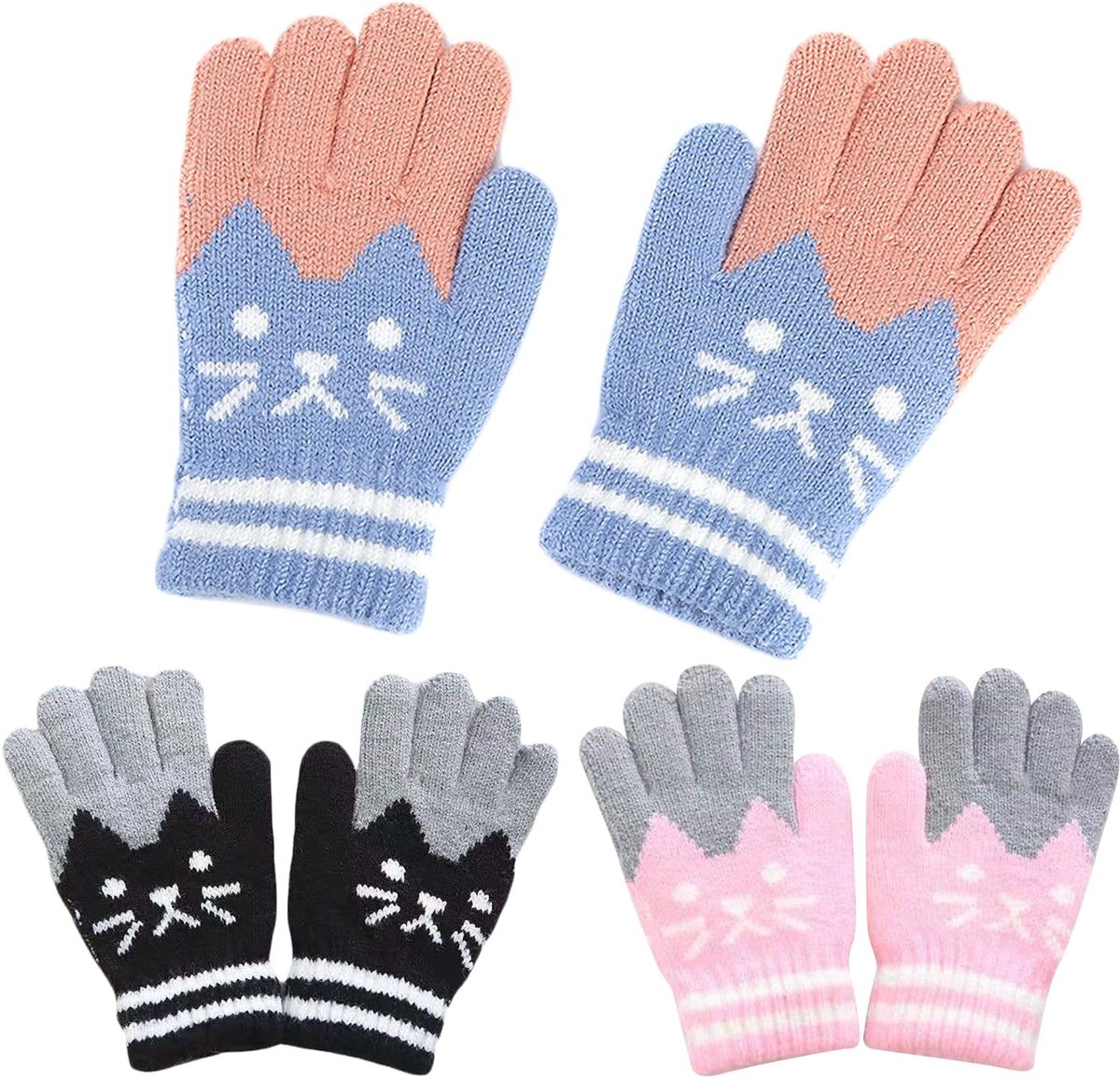 NTHProducts - Kindergloves - Warme gebreide winterhandschoenen - Lichtkleuren - Schattige wanten voor kinderen - Geschikt voor 3-8 jaar - Fleece voering