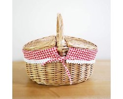 Atyhao Wicker Picnic Basket met Deksel en Handvat - Elegante Opbergmand voor Picknick en Cadeaus
