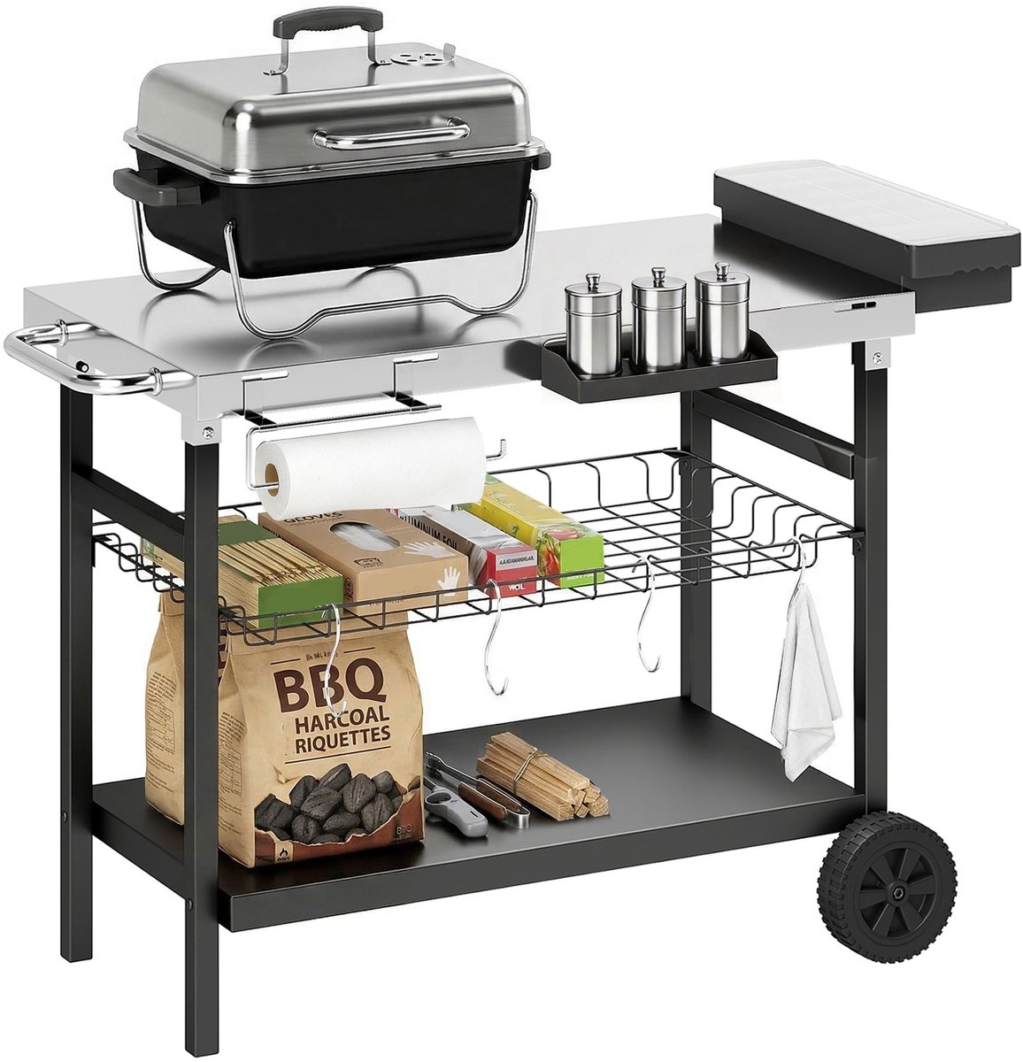 Outsunny Grillwagen - Roestvrij staal - 114 x 61 x 81 cm - Zwart
