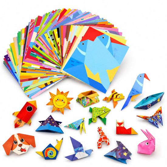 BOTC Origami Papier Set - Met begeleidend boek - Inclusief 54 vellen - 14x15 cm - Kleurrijk