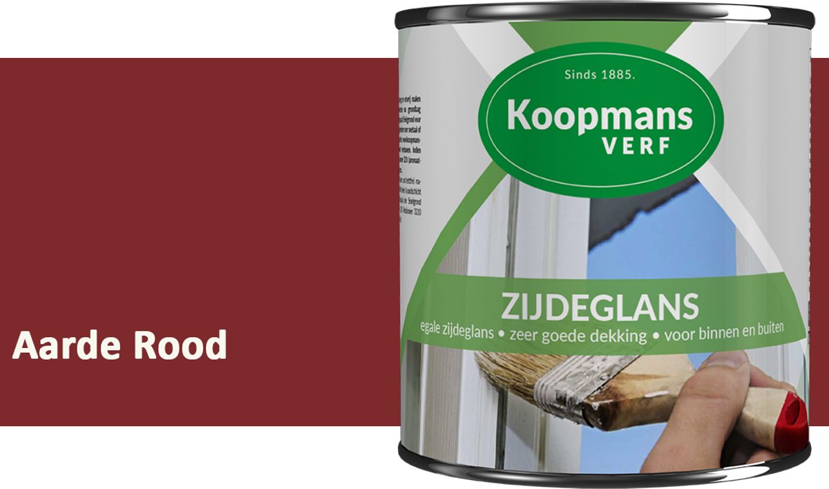 Koopmans Zijdeglans Lakverf – Binnen & Buiten – Kras- en Stootvast – Hoge Dekkracht – Voor Hout, Deuren en Kozijnen – Aarde Rood – 750 ml