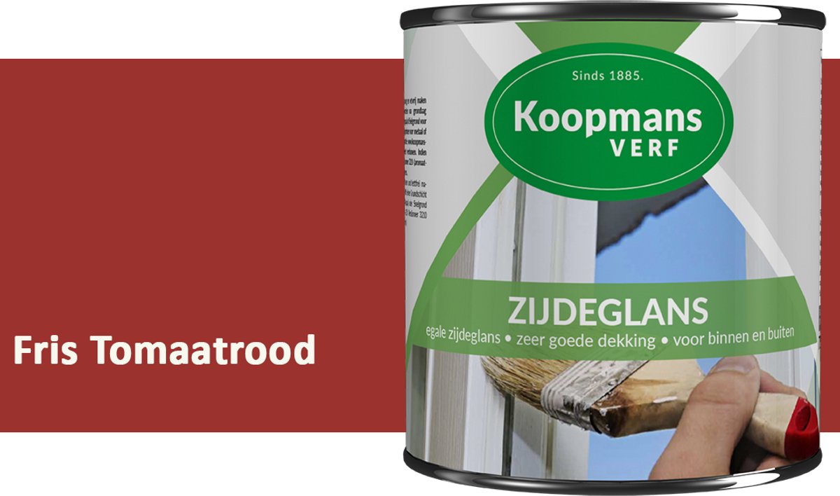 Koopmans Zijdeglans Lakverf – Binnen & Buiten – Kras- en Stootvast – Hoge Dekkracht – Voor Hout, Deuren en Kozijnen – Fris Tomaatrood – 375 ml