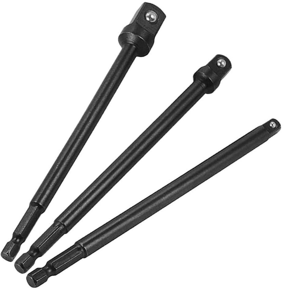 Allecto - Socket Adapter Set - 3-delige set - Robuuste uitvoering - 150mm lengte - Hex naar Vierkante Adapter - Voor boormachines - Geschikt voor k...