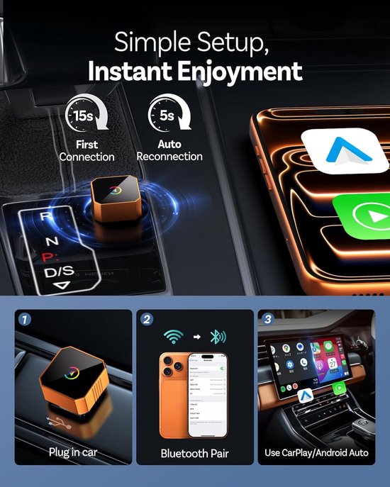 Uxsjakjsd Draadloze CarPlay & Android Auto Adapter 2-in-1 – WiFi 6, Bluetooth 5.4, Plug & Play Voor USB-A En USB-C 2 miniatura
