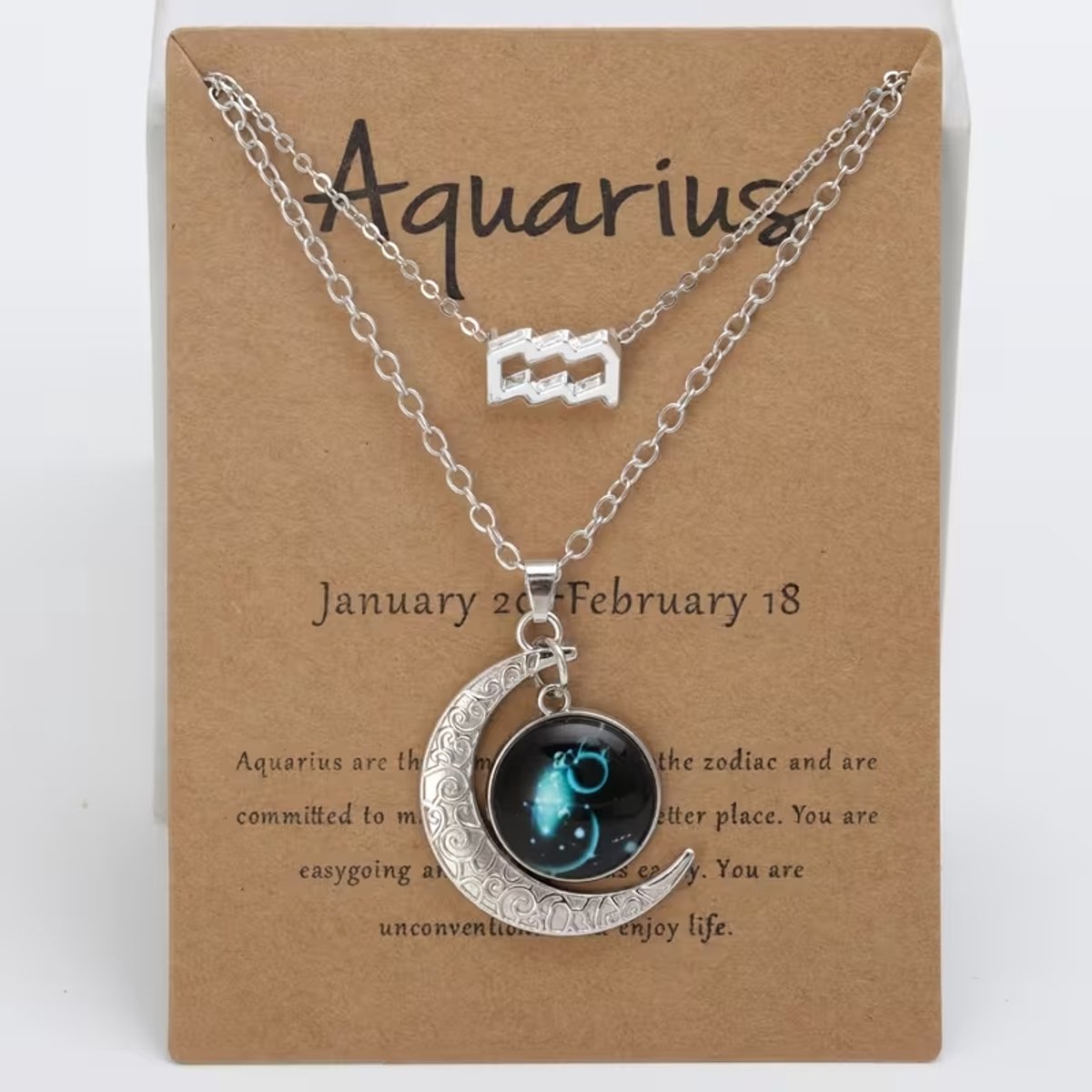 My Sweet Romance® Sterrenbeeld Waterman Ketting – Aquarius – Lichtgevende Hanger – Zilverkleurig – 47 cm – Glow in the Dark