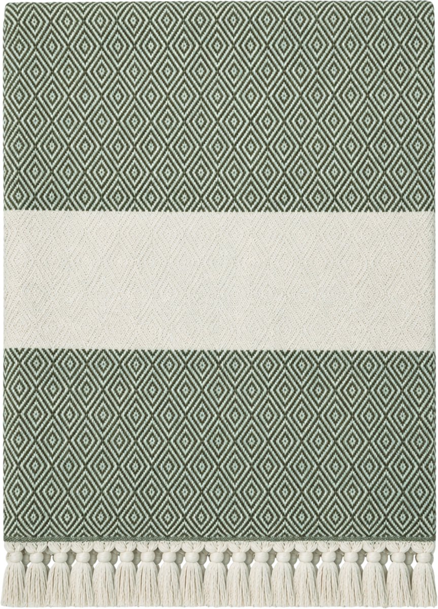 Hamamdoek, Strandlaken, 100x180 cm, 100% Katoen, 450 gr, Zacht en Sneldrogend, Sauna, Spa, Strand, Yoga, Luxe Hamamdoek, Diamond Design, Olijfgroen, Duurzaam, De Linde Home