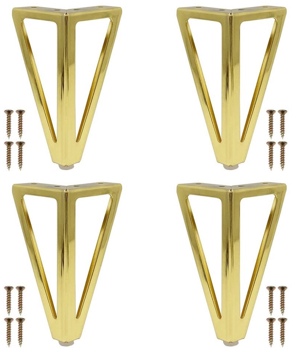 NTHProducts - Triangular Metal Furniture Legs - Meubelpootjes - Vervangbare tafel- en kastpoten - Goud - Modern design - Geschikt voor diverse meubels ...