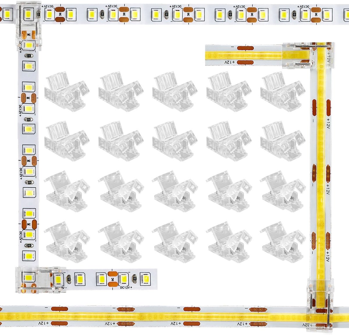 NTHProducts - LED Connector - 2 Pin 8mm - Mini L/T Connector - Transparant - Voor Strips en Wires - Voor Thuis en Kantoor