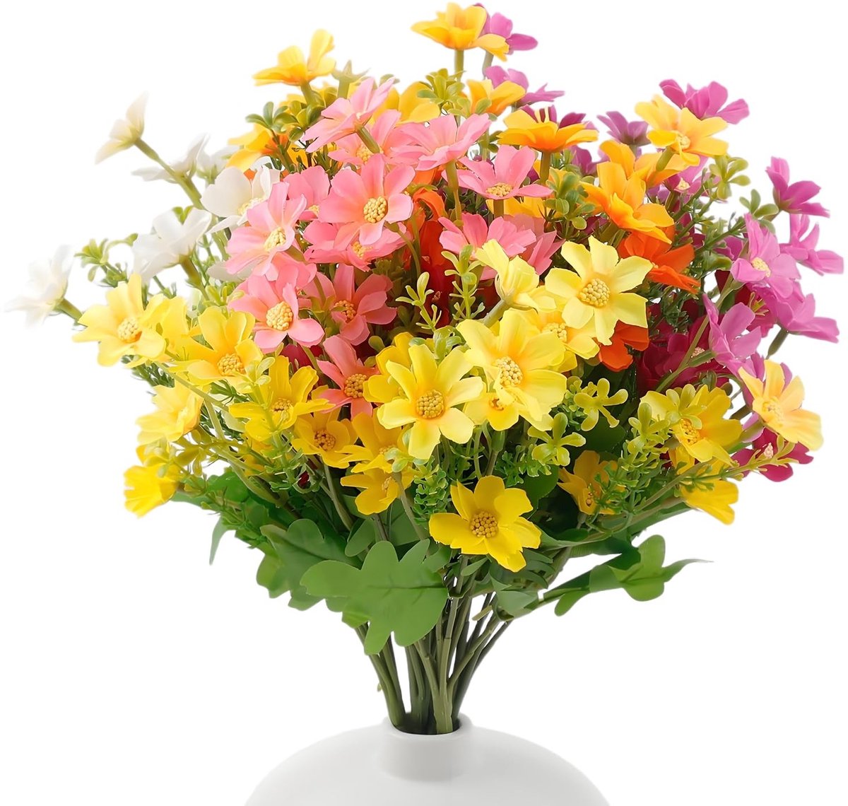 NTHProducts - Kunstbloemen - Weerbestendig - 6 Bundels - Kleurige Daisies - Perfect voor Binnen en Buiten - Decoratieve Bloemen