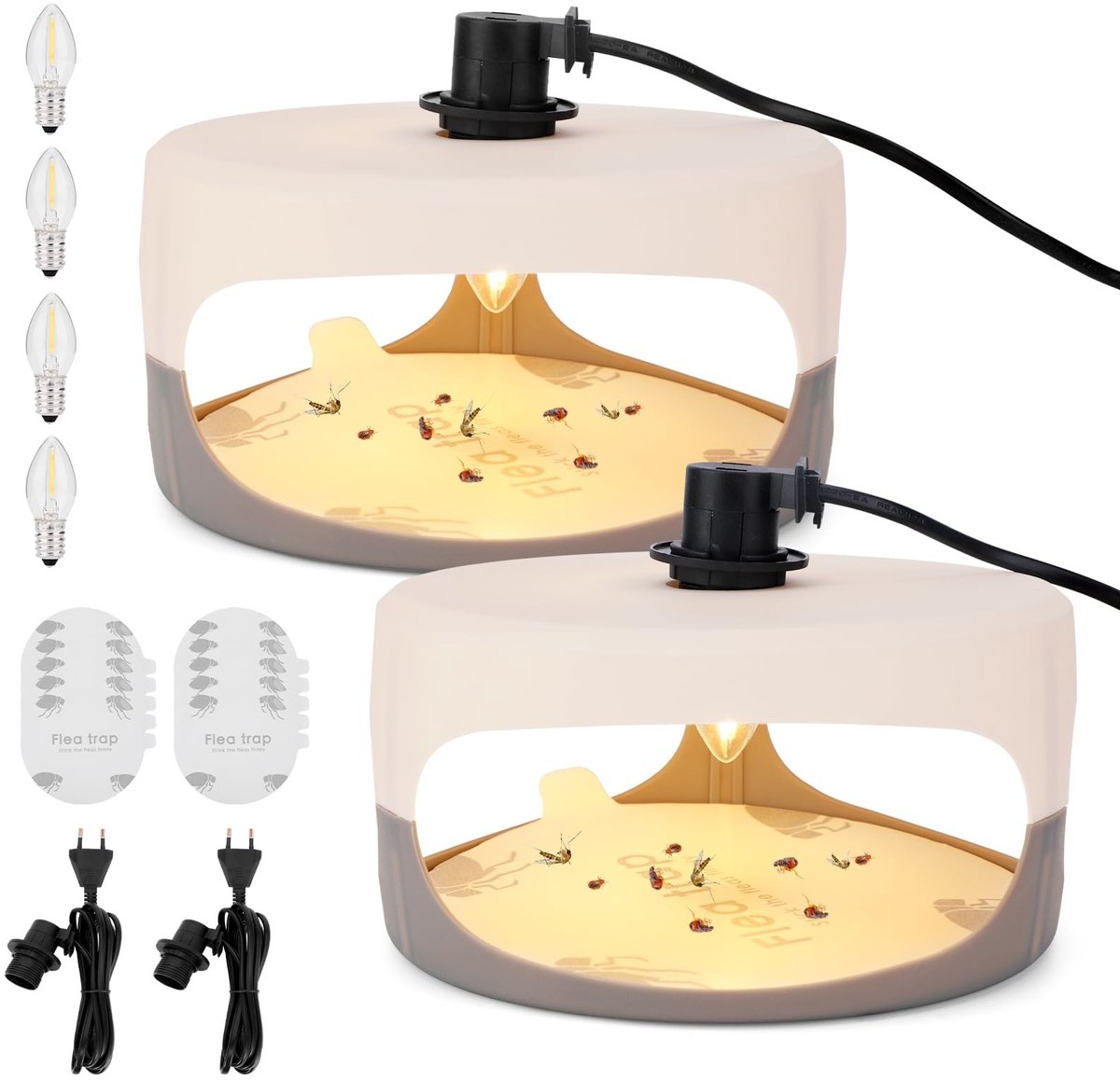 NTHProducts - Vlooienlamp - Vlooienval - Effectieve bestrijding - Wit - Vlooienlichtval - Veilig voor huisdieren - Geschikt voor binnen - 2 stuks