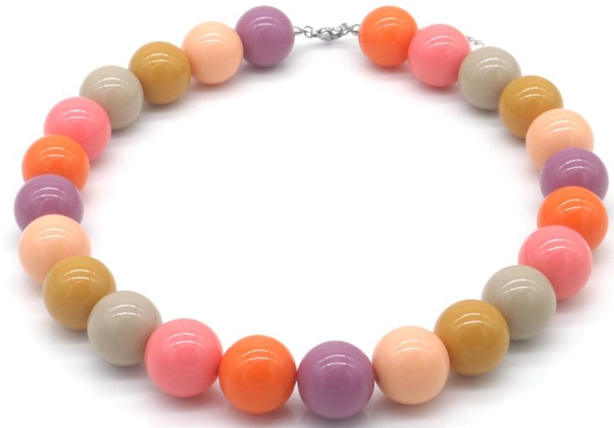 She life style - Ketting Meerkleurige - 18mm Kralen - 40 - 45cm - Multi Paars/Roze/Oranje