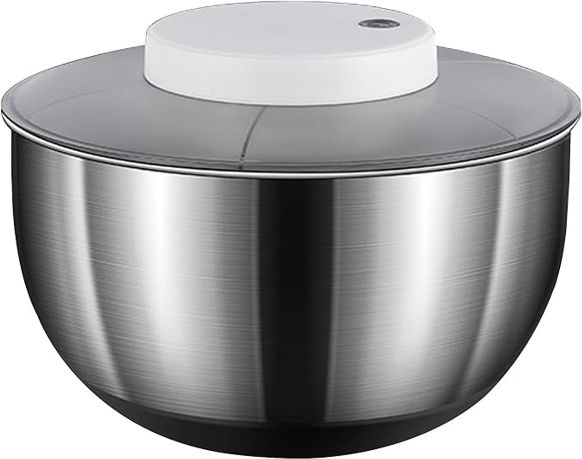 Salade Spinner, 4,8L USB oplaadbare sla spinner roestvrij staal salade rotator, roestvrij staal elektrische groenten wasmachine droger, grote automatische salade groente spinner voor fruit en groenten