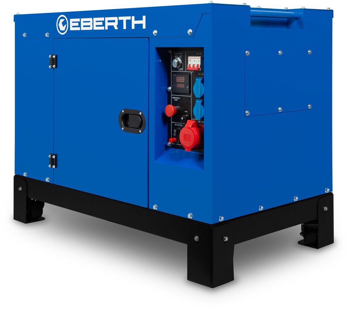 EBERTH 10.000 watt dieselnoodstroomaggregaat, stroomgenerator met 18,4 pk, viertaktdieselmotor, driefasige stroomgenerator met 1x 400 V, 2x 230 V, 1x 12 V, automatische spanningsregelaar (AVR), oliepeilbeveiliging