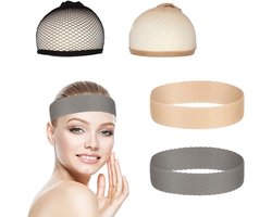 Siliconen Gripband en Hoofdmutsen Set voor Dames, Antislip Elastische Hoofdband voor Lace Front Wigs, Herbruikbare Accessoires voor Sport en Yoga, Glueless Wig Fixatie