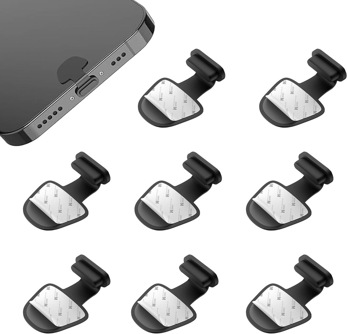 Set van 8 Beschermende USB-C Doppen, Stofpluggen van Siliconen voor Type C, Stofbescherming en Compatibiliteit met Verwijderbare Stickers