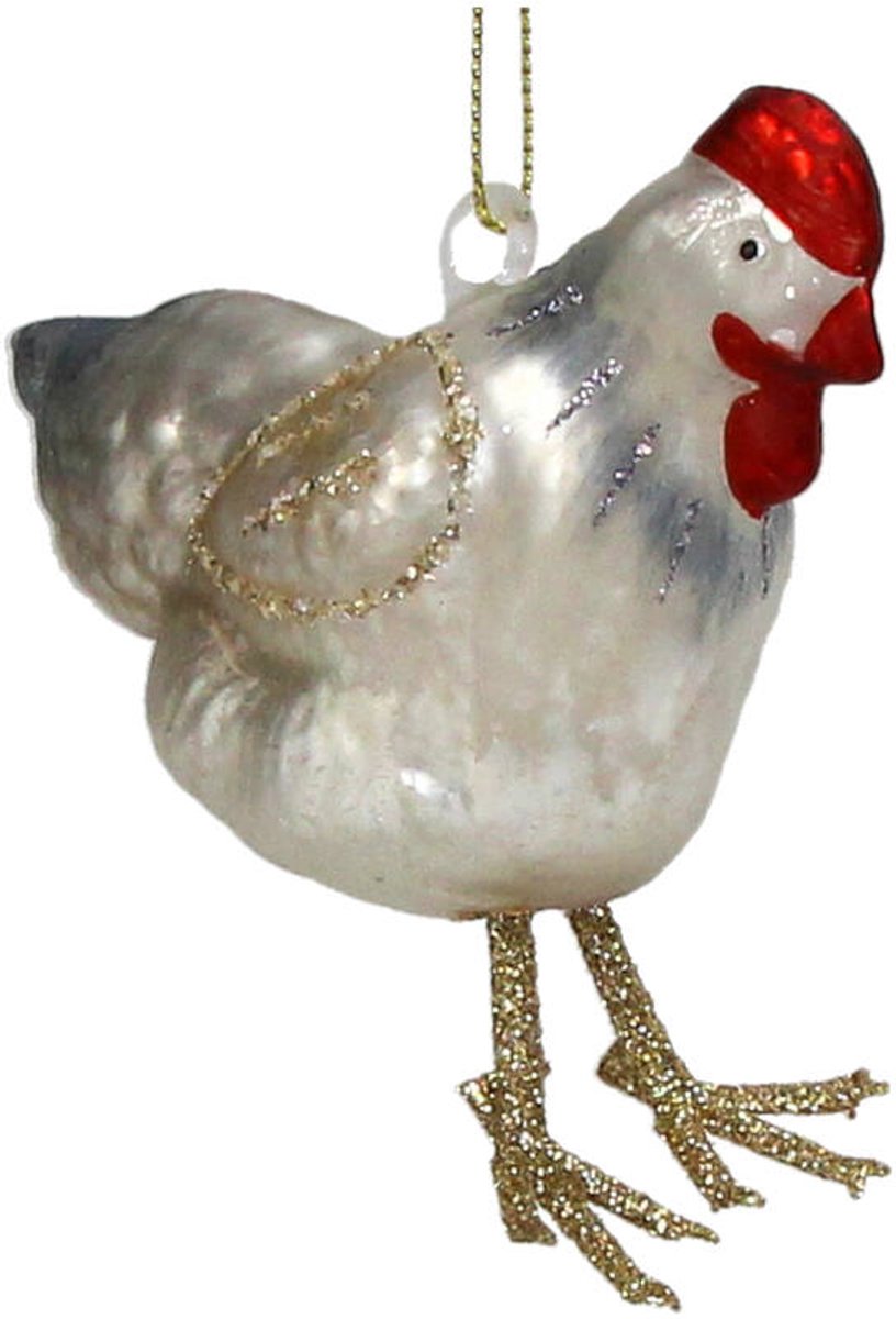 HD Collection Kerst Ornament Kip – Glas Wit – 9,5 cm – Woods Kersthanger